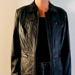 Black Leather Jacket - Women's Alfani 100% Leather